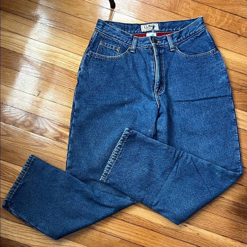 L.L. Bean Women's Flannel Lined, Relaxed Fit, Blue Denim Jeans, Size 8 Petite